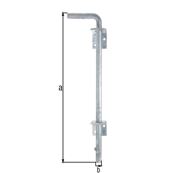 Bodenschieber, Material: Stahl roh, Oberfläche: feuerverzinkt, Gesamthöhe: 400 mm, Durchmesser: 16 mm, Abstand Bolzen - Tor: 30 mm, Anzahl Löcher: 4, Loch: Ø6,5 mm