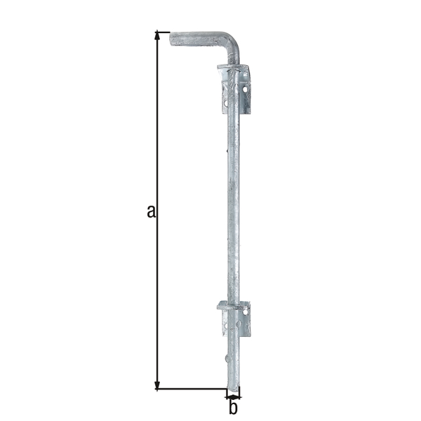 Drop bolt, Material: raw steel, Surface: hot-dip galvanised, Total height: 400 mm, Diameter: 16 mm, Distance bolt - gate: 40 mm, No. of holes: 4, Hole: Ø6.5 mm