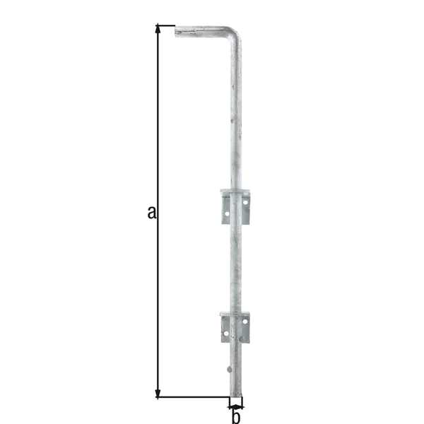 Bodenschieber, Material: Stahl roh, Oberfläche: feuerverzinkt, Gesamthöhe: 500 mm, Durchmesser: 16 mm, Abstand Bolzen - Tor: 40 mm, Anzahl Löcher: 4, Loch: Ø6,5 mm