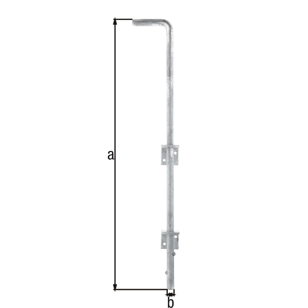 Verrou baïonnette, Matériau: Acier brut, Finition: galvanisée à chaud, Hauteur totale: 600 mm, Diamètre: 16 mm, Écartement boulon - portail: 40 mm, Nombre de trous: 4, Trou: Ø6,5 mm