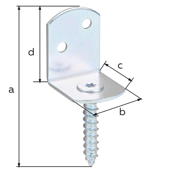 Fence bracket L shape, Material: raw steel, Surface: galvanised, thick-film passivated, Contents per PU: 24 Piece, Total height: 83 mm, Width: 30 mm, Depth: 32 mm, Height: 38 mm, Drive: hexagon head (star) size 30, Material thickness: 2.00 mm, Wooden thread Ø: 8 x 45 mm, No. of holes: 2, Hole: Ø5 mm, in bargain pack