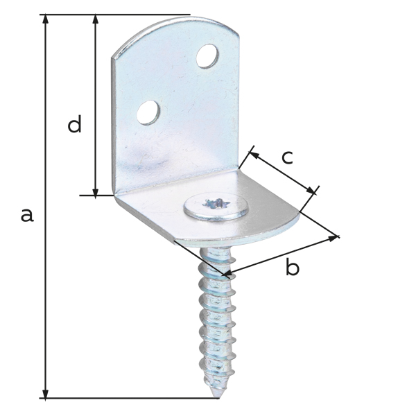 Piastra con perno filettato per recinzioni paravento, forma a L, Materiale: acciaio grezzo, superficie: galvanizzata, passivata a strato spesso, Contenuto per U.P.: 24 Pz., altezza totale: 83 mm, larghezza: 30 mm, Profondità: 32 mm, altezza: 38 mm, Guida: esagono incassato (stella) grandezza 30, Spessore del materiale: 2,00 mm, Ø-filettatura per legno: 8 x 45 mm, Numero di fori: 2, Foro: Ø5 mm, in pacco grande