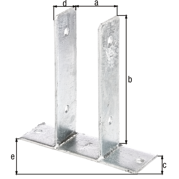 Anclaje para postes de forma U, Material: Acero crudo, Superficie: galvanizado en caliente, para atornillar, con distintivo CE conforme a ETA-10/0210, Anchura de apertura: 71 mm, Altura: 200 mm, Profundidad de la pletina atornillable: 60 mm, Profundidad del soporte: 50 mm, Longitud platina atornillable: 200 mm, Espesura del material: 4,00 mm, Número de agujeros: 6, Perforación: Ø11 mm