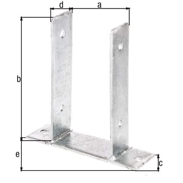 U-Pfostenträger, Material: Stahl roh, Oberfläche: feuerverzinkt, zum Aufschrauben, mit CE-Kennzeichnung nach ETA-10/0210, lichte Breite: 101 mm, Höhe: 200 mm, Tiefe Aufschraubplatte: 60 mm, Trägertiefe: 50 mm, Länge Aufschraubplatte: 200 mm, Materialstärke: 4,00 mm, Anzahl Löcher: 6, Loch: Ø11 mm