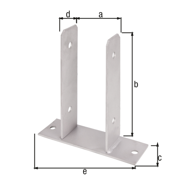 U post support, Material: stainless steel, for screwing on, Clear width: 71 mm, Height: 200 mm, Depth of screw-on plate: 60 mm, Beam depth: 50 mm, Length of screw-mounting plate: 200 mm, Material thickness: 4.00 mm, No. of holes: 6, Hole: Ø11 mm