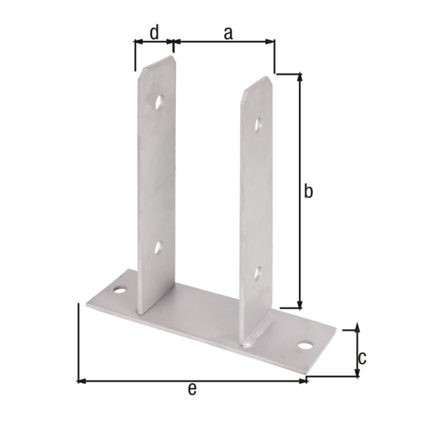 Ancre de poteau en U, Matériau: Acier inoxydable, à visser, Largeur d'ouverture: 71 mm, Hauteur: 200 mm, Profondeur de la plaque à visser: 60 mm, Profondeur de la poutre: 50 mm, Longueur de la plaque à visser: 200 mm, Épaisseur: 4,00 mm, Nombre de trous: 6, Trou: Ø11 mm