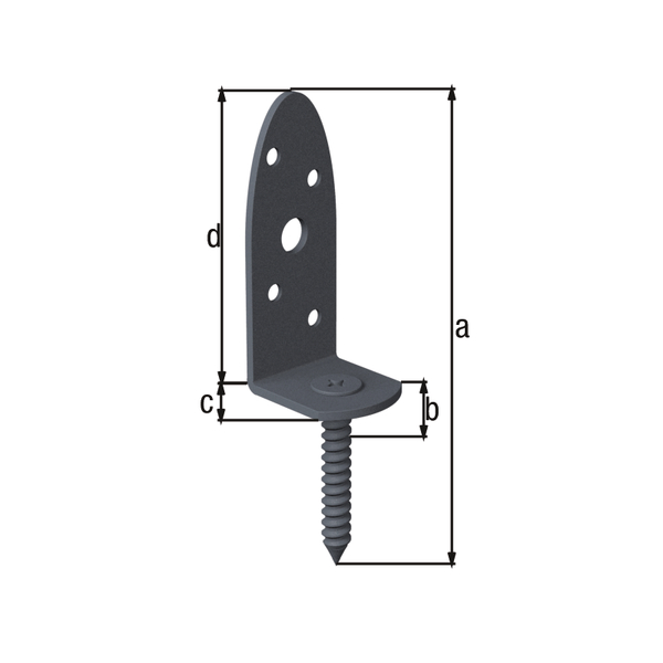 Piastra con perno filettato per recinzioni paravento Ovado, forma a L, con fori per viti incassate, Materiale: acciaio, superficie: zincata, plastificata grigio grafite, altezza totale: 120 mm, larghezza: 30 mm, Profondità: 34 mm, altezza: 75 mm, Spessore del materiale: 2,50 mm, Ø-filettatura per legno: 8 x 45 mm, Numero di fori: 4 / 1, Foro: Ø4,5 / Ø9 mm, CutCase