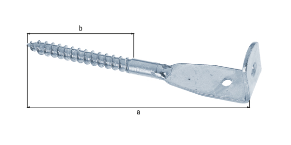 Flechtzaunhalter, Blattschrauben-Form, Material: Stahl roh, Oberfläche: galvanisch verzinkt, Dickschichtschutz, zum Einschrauben, Gesamtlänge: 160 mm, Gewindelänge: 75 mm, Ausführung: abgewinkelt, Gewinde-Ø: 10 mm, Anzahl Löcher: 2, Loch: Ø6 mm