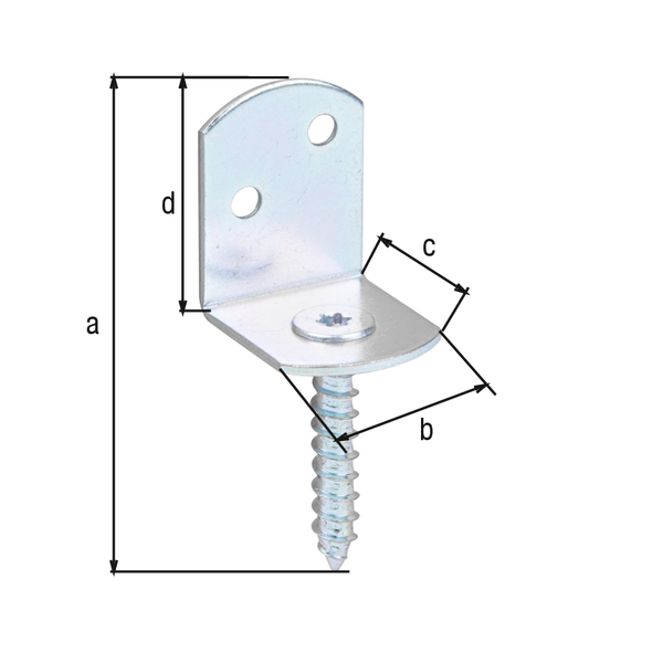 Escuadra roscada para celosía de forma L, Material: Acero crudo, Superficie: galvanizados, pasivado con capa gruesa, Altura total: 83 mm, Anchura: 30 mm, Profundidad: 32 mm, Altura: 38 mm, Tornillo: TORX de 30 mm, Espesura del material: 2,00 mm, Ø del roscado de madera: 8 x 45 mm, Número de agujeros: 2, Perforación: Ø5 mm, CutCase