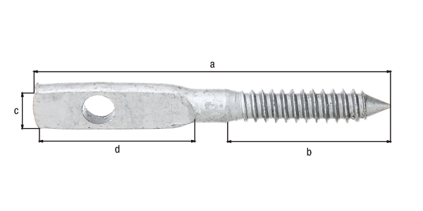 Flechtzaunhalter, Blattschrauben-Form, Material: Stahl roh, Oberfläche: feuerverzinkt, zum Einschrauben, Gesamtlänge: 100 mm, Gewindelänge: 40 mm, Blattbreite: 14,5 mm, Blattlänge: 47 mm, Materialstärke: 3,00 mm, Gewinde-Ø: 10 mm, Anzahl Löcher: 1, Loch: Ø9 mm