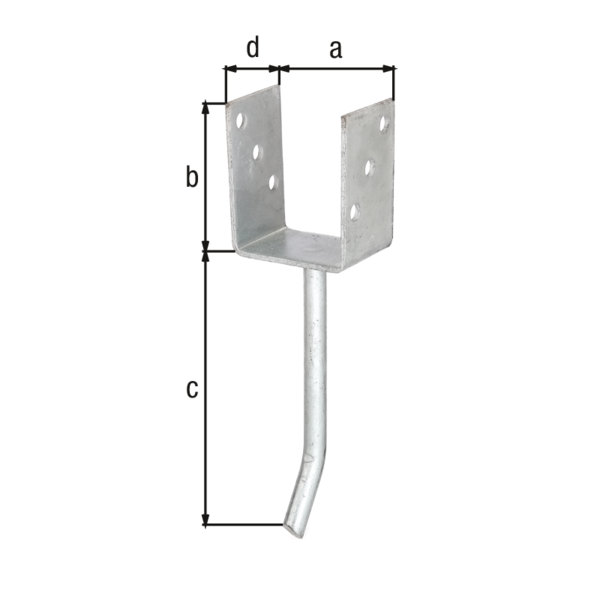 U post support with concrete anchor made of round steel, Material: raw steel, Surface: hot-dip galvanised, for setting in concrete, with CE marking in accordance with ETA-10/0210, Clear width: 81 mm, Height: 104 mm, Length of concrete anchor: 200 mm, Depth: 60 mm, Concrete anchor Ø: 16 mm, Material thickness: 4.00 mm, No. of holes: 6, Hole: Ø11 mm