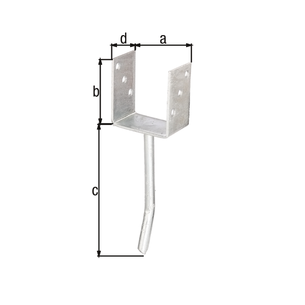 U post support with concrete anchor made of round steel, Material: raw steel, Surface: hot-dip galvanised, for setting in concrete, with CE marking in accordance with ETA-10/0210, Clear width: 91 mm, Height: 104 mm, Length of concrete anchor: 200 mm, Depth: 60 mm, Concrete anchor Ø: 16 mm, Material thickness: 4.00 mm, No. of holes: 6, Hole: Ø11 mm