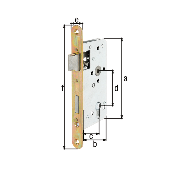 Deadbolt lock especially for frame gates, Heavy, stable design for use outdoors., All inner parts are galvanised to protect against rust., with countersunk screw holes, Material: raw steel, Surface: galvanised, Height lock case: 167 mm, Depth lock case: 85 mm, Size back set: 55 mm, Distance: 72 mm, Strike plate width: 24 mm, Strike plate height: 235 mm, Bolt recess: 13 / 25 mm, Socket: 8 x 8 mm