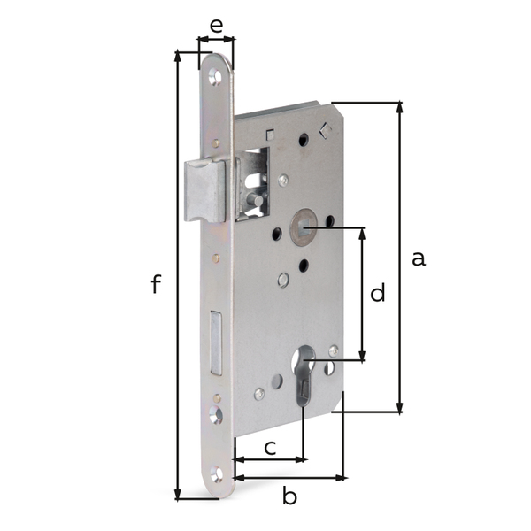 Deadbolt lock especially for frame gates, Heavy, stable design for use outdoors., All inner parts are galvanised to protect against rust., with countersunk screw holes, Material: raw steel, Surface: galvanised, Height lock case: 167 mm, Depth lock case: 85 mm, Size back set: 55 mm, Distance: 72 mm, Strike plate width: 24 mm, Strike plate height: 235 mm, Bolt recess: 13 / 25 mm, Socket: 8 x 8 mm