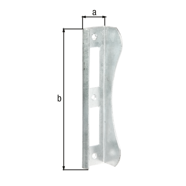 Zaczep do bram z zamkiem wpuszczanym, materiał: stal surowa, powierzchnia: cynkowana ogniowo, Szerokość: 37 mm, Wysokość: 181 mm, dla grubości ramy: 37 mm, Liczba otworów: 3, Otwór: Ø6 mm