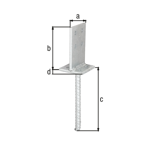 T-Pfostenträger mit Steg, Material: Stahl roh, Oberfläche: feuerverzinkt, zum Einbetonieren, Stegbreite: 80 mm, Steghöhe: 130 mm, Länge Betonanker: 200 mm, Plattenlänge: 80 mm, Materialstärke Steg: 6,00 mm, Plattenstärke: 6 mm, Betonanker-Ø: 16 mm, Anzahl Löcher: 8, Loch: Ø11 mm