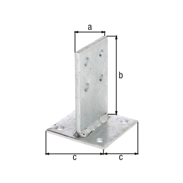 T-Pfostenträger mit Steg, Material: Stahl roh, Oberfläche: feuerverzinkt, zum Aufschrauben, Stegbreite: 80 mm, Steghöhe: 130 mm, Plattenlänge: 100 mm, Materialstärke Steg: 6,00 mm, Plattenstärke: 5 mm, Anzahl Löcher: 8, Loch: Ø11 mm