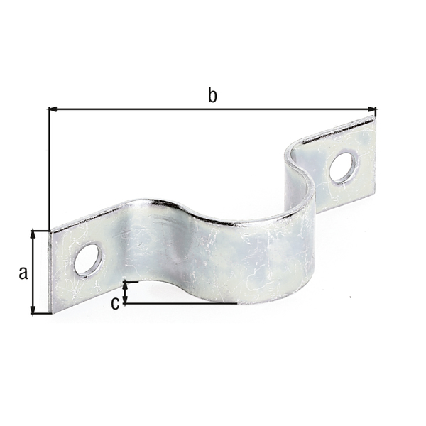 Tube clip, Material: raw steel, Surface: galvanised, thick-film passivated, Length: 20 mm, Width: 86.5 mm, Height: 24 mm, For tube-Ø: 25 mm, For tube-Ø: 1 Inch, Material thickness: 2.00 mm, No. of holes: 2, Hole: Ø6.5 mm