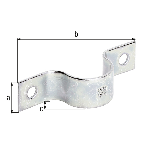 Tube clip, Material: raw steel, Surface: galvanised, thick-film passivated, Length: 25 mm, Width: 110 mm, Height: 32 mm, For tube-Ø: 31.8 mm, For tube-Ø: 1 1/4 Inch, Material thickness: 3.00 mm, No. of holes: 2, Hole: Ø9 mm