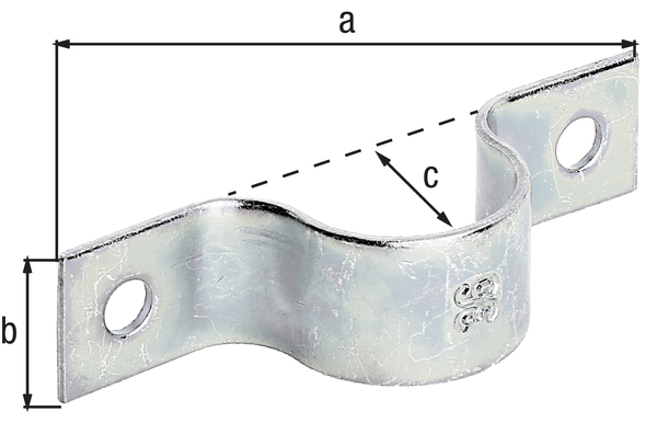 Rohrschelle, Material: Stahl roh, Oberfläche: galvanisch verzinkt, Dickschichtschutz, Länge: 110 mm, Breite: 25 mm, Höhe: 32 mm, für Rohr-Ø: 31,8 mm, für Rohr-Ø: 1 1/4 Zoll, Materialstärke: 3,00 mm, Anzahl Löcher: 2, Loch: Ø9 mm