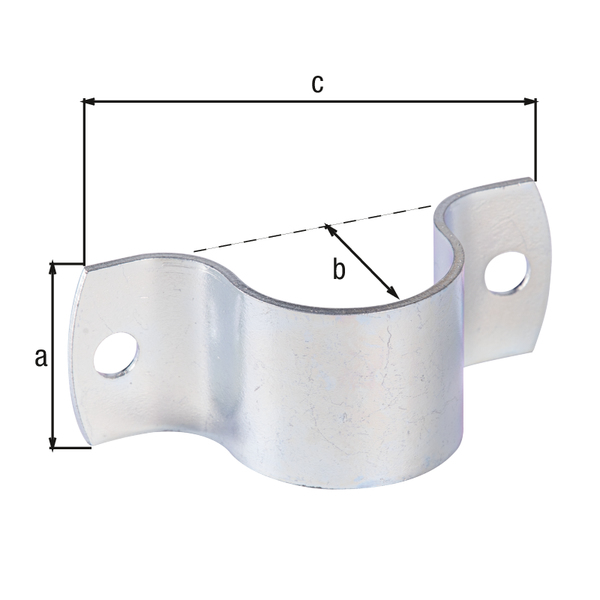 Tube clip, Material: raw steel, Surface: galvanised, thick-film passivated, Length: 40 mm, Width: 104 mm, Height: 39.5 mm, For tube-Ø: 42.4 mm, For tube-Ø: 1 2/3 Inch, Material thickness: 3.00 mm, No. of holes: 2, Hole: Ø10 mm