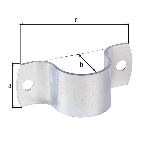 Collier tube, Matériau: Acier brut, Finition: galvanisée passivée, Longueur: 40 mm, Largeur: 104 mm, Hauteur: 39,5 mm, pour tubes Ø: 42,4 mm, pour tubes Ø: 1 2/3 Pouce, Épaisseur: 3,00 mm, Nombre de trous: 2, Trou: Ø10 mm