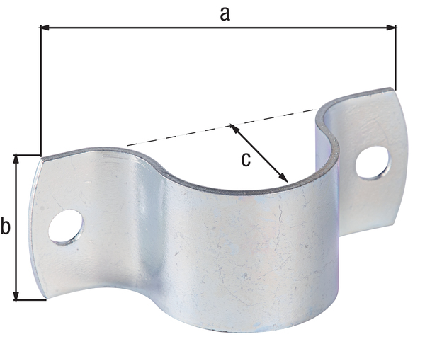 Rohrschelle, Material: Stahl roh, Oberfläche: galvanisch verzinkt, Dickschichtschutz, Länge: 104 mm, Breite: 40 mm, Höhe: 39,5 mm, für Rohr-Ø: 42,4 mm, für Rohr-Ø: 1 2/3 Zoll, Materialstärke: 3,00 mm, Anzahl Löcher: 2, Loch: Ø10 mm