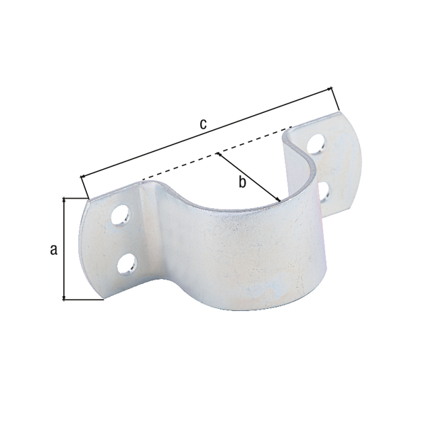 Rohrschelle, Material: Stahl roh, Oberfläche: galvanisch verzinkt, Dickschichtschutz, Länge: 40 mm, Breite: 119 mm, Höhe: 47 mm, für Rohr-Ø: 44,5 mm, für Rohr-Ø: 1 3/4 Zoll, Materialstärke: 3,00 mm, Anzahl Löcher: 4, Loch: Ø8 mm