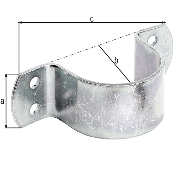 Tube clip, Material: raw steel, Surface: galvanised, thick-film passivated, Length: 40 mm, Width: 133 mm, Height: 58 mm, For tube-Ø: 57 mm, For tube-Ø: 2 1/4 Inch, Material thickness: 3.00 mm, No. of holes: 4, Hole: Ø8 mm