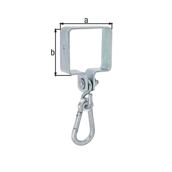 Swing hook for square timber, Material: raw steel, Surface: galvanised, thick-film passivated, Plate width: 90 mm, 90 mm