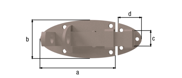 DURAVIS® Schlossriegel mit flachem Griff, mit versenkten Schraublöchern, Material: Stahl, blau verzinkt, Oberfläche: perlbeige duplexbeschichtet RAL 1035, Plattenlänge: 90 mm, Plattenbreite: 44 mm, Schieberbreite: 16 mm, Schließblechbreite: 27 mm, Anzahl Löcher: 4 / 3, Loch: Ø5,5 / Ø4 mm, 20 Jahre Garantie gegen Durchrosten