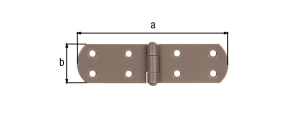 DURAVIS® Box hinge, with riveted pin, with countersunk screw holes, Material: steel, blue galvanised, Surface: pearl beige duplex-coated RAL 1035, Length: 135 mm, Width: 35 mm, Material thickness: 2.00 mm, No. of holes: 8, Hole: Ø5.5 mm, 20-year warranty against rusting through