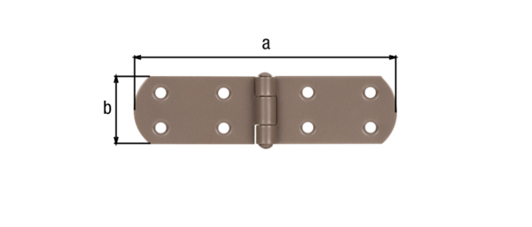 DURAVIS® Kistenband, mit vernietetem Stift, mit versenkten Schraublöchern, Material: Stahl, blau verzinkt, Oberfläche: perlbeige duplexbeschichtet RAL 1035, Länge: 135 mm, Breite: 35 mm, Materialstärke: 2,00 mm, Anzahl Löcher: 8, Loch: Ø5,5 mm, 20 Jahre Garantie gegen Durchrosten