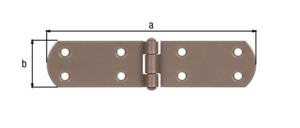 DURAVIS® Box hinge, with riveted pin, with countersunk screw holes, Material: steel, blue galvanised, Surface: pearl beige duplex-coated RAL 1035, Length: 156 mm, Width: 35 mm, Material thickness: 2.00 mm, No. of holes: 8, Hole: Ø5.5 mm, 20-year warranty against rusting through