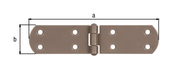 DURAVIS® Kistenband, mit vernietetem Stift, mit versenkten Schraublöchern, Material: Stahl, blau verzinkt, Oberfläche: perlbeige duplexbeschichtet RAL 1035, Länge: 156 mm, Breite: 35 mm, Materialstärke: 2,00 mm, Anzahl Löcher: 8, Loch: Ø5,5 mm, 20 Jahre Garantie gegen Durchrosten