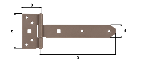 DURAVIS® Tee hinge, with riveted pin, Material: steel, blue galvanised, Surface: pearl beige duplex-coated RAL 1035, Belt length: 192 mm, Hinge width: 45 mm, Hinge length: 90 mm, Belt width: 34 mm, Material thickness: 2.00 mm, No. of holes: 6 / 2, Hole: Ø6.5 / 9 x 9 mm, 20-year warranty against rusting through, CutCase