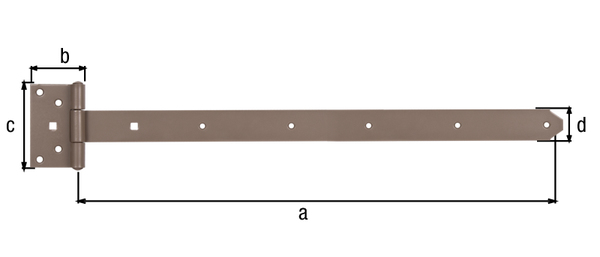 DURAVIS® Kreuzgehänge, mit vernietetem Stift, Material: Stahl, blau verzinkt, Oberfläche: perlbeige duplexbeschichtet RAL 1035, Bandlänge: 591 mm, Scharnierbreite: 59 mm, Scharnierlänge: 103 mm, Bandbreite: 40 mm, Materialstärke: 3,50 mm, Anzahl Löcher: 9 / 2, Loch: Ø6,5 / 9 x 9 mm, 20 Jahre Garantie gegen Durchrosten