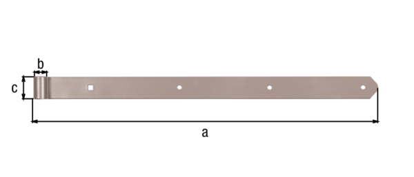 DURAVIS® Ladenband, gerade, Abschluss abgerundet, Material: Stahl, blau verzinkt, Oberfläche: perlbeige duplexbeschichtet RAL 1035, Länge: 600 mm, Rollen-Ø: 13 mm, Breite: 40 mm, Materialstärke: 5,00 mm, Anzahl Löcher: 3 / 1, Loch: Ø7 / 9 x 9 mm, 20 Jahre Garantie gegen Durchrosten