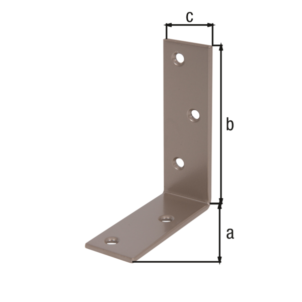 DURAVIS® Joist hanger angle bracket, unequal sided, with countersunk screw holes, Material: steel, blue galvanised, Surface: pearl beige duplex-coated RAL 1035, Depth: 75 mm, Height: 100 mm, Width: 30 mm, Material thickness: 3.00 mm, No. of holes: 5, Hole: Ø5.5 mm, 20-year warranty against rusting through