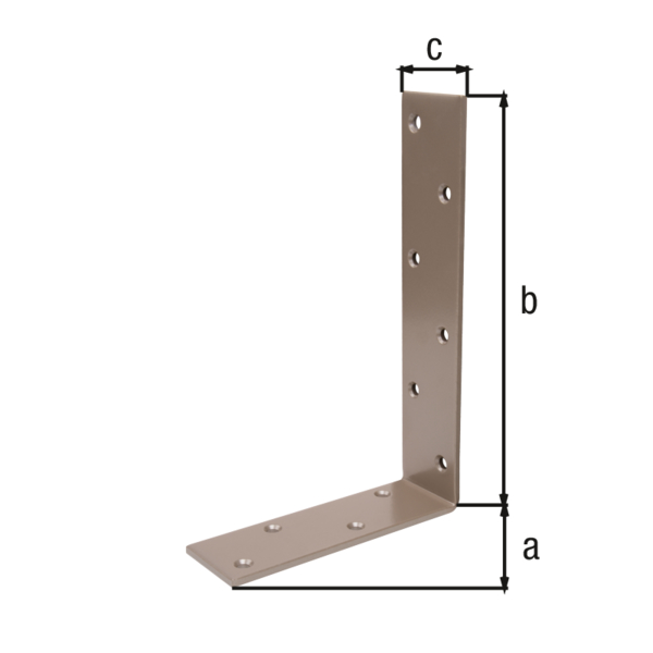 DURAVIS® Joist hanger angle bracket, unequal sided, with countersunk screw holes, Material: steel, blue galvanised, Surface: pearl beige duplex-coated RAL 1035, Depth: 160 mm, Height: 240 mm, Width: 50 mm, Material thickness: 5.00 mm, No. of holes: 10, Hole: Ø7 mm, 20-year warranty against rusting through