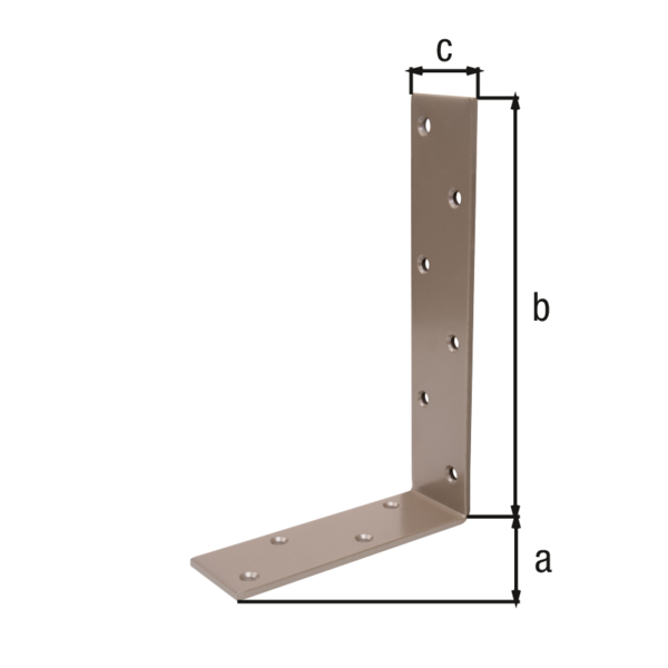 DURAVIS® Balkenwinkel, ungleichschenklig, mit versenkten Schraublöchern, Material: Stahl, blau verzinkt, Oberfläche: perlbeige duplexbeschichtet RAL 1035, Tiefe: 160 mm, Höhe: 240 mm, Breite: 50 mm, Materialstärke: 5,00 mm, Anzahl Löcher: 10, Loch: Ø7 mm, 20 Jahre Garantie gegen Durchrosten