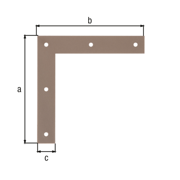 DURAVIS® Corner bracket, with countersunk screw holes, Material: steel, sendzimir galvanised, Surface: pearl beige duplex-coated RAL 1035, Height: 120 mm, Length: 120 mm, Width: 20 mm, Material thickness: 1.50 mm, No. of holes: 5, Hole: Ø4.4 mm, 20-year warranty against rusting through