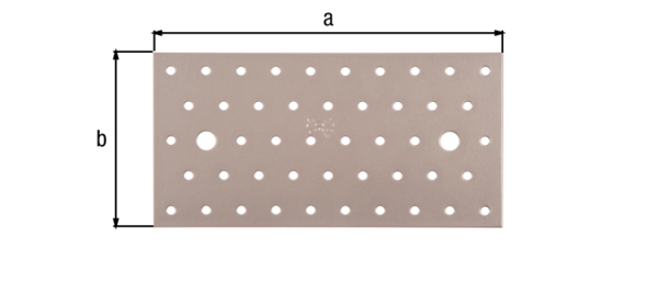 DURAVIS® Perforated plate, Material: steel, sendzimir galvanised, Surface: pearl beige duplex-coated RAL 1035, with CE marking in accordance with DIN EN 14545, Length: 200 mm, Width: 100 mm, Material thickness: 2.00 mm, No. of holes: 2 / 46, Hole: Ø11 / Ø5 mm, 20-year warranty against rusting through, CutCase