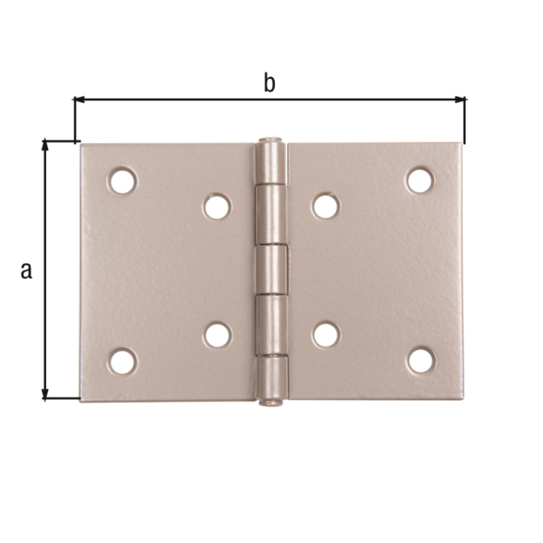 DURAVIS® Charnière large, avec goupille en acier inoxydable rivetée, Matériau: Acier, galvanisé Sendzimir, Finition: double plastification beige perle RAL 1035, Longueur: 60 mm, Largeur: 90 mm, Version: roulée, Épaisseur: 1,25 mm, Nombre de trous: 8, Trou: Ø5,3 mm, Garantie de 20 ans contre l&apos;oxydation