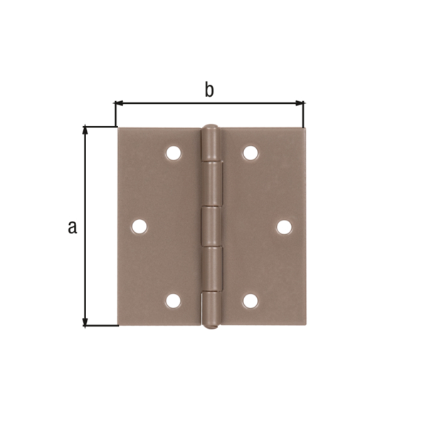 DURAVIS® Hinge, square, with riveted stainless steel pin, with countersunk screw holes, Material: steel, sendzimir galvanised, Surface: pearl beige duplex-coated RAL 1035, Length: 60 mm, Width: 60 mm, Type: rolled, Material thickness: 1.00 mm, No. of holes: 6, Hole: Ø4.5 mm, 20-year warranty against rusting through