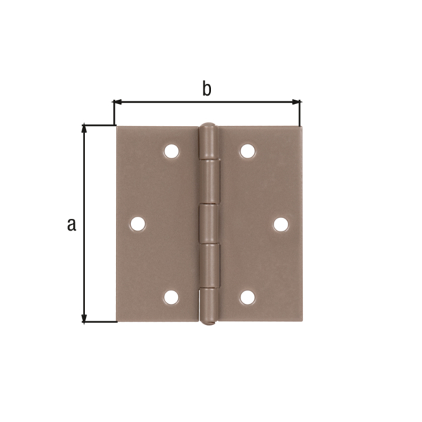 DURAVIS® Scharnier, quadratisch, mit vernietetem Edelstahlstift, mit versenkten Schraublöchern, Material: Stahl, sendzimirverzinkt, Oberfläche: perlbeige duplexbeschichtet RAL 1035, Länge: 60 mm, Breite: 60 mm, Ausführung: gerollt, Materialstärke: 1,00 mm, Anzahl Löcher: 6, Loch: Ø4,5 mm, 20 Jahre Garantie gegen Durchrosten