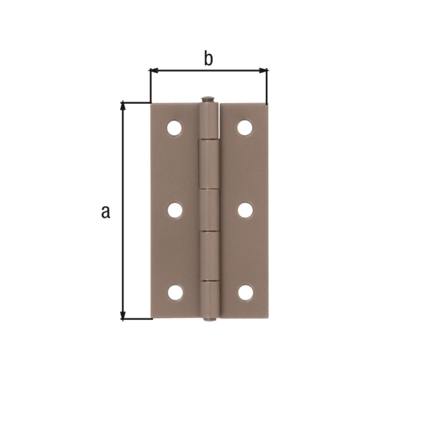 DURAVIS® Scharnier, schmal, mit vernietetem Edelstahlstift, mit versenkten Schraublöchern, Material: Stahl, sendzimirverzinkt, Oberfläche: perlbeige duplexbeschichtet RAL 1035, Länge: 80 mm, Breite: 40 mm, Ausführung: gerollt, Materialstärke: 1,25 mm, Anzahl Löcher: 6, Loch: Ø5,2 mm, 20 Jahre Garantie gegen Durchrosten