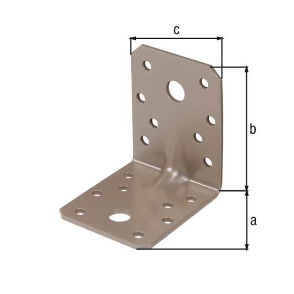 DURAVIS® Équerre renforcée avec nervure, Matériau: Acier, galvanisé Sendzimir, Finition: double plastification beige perle RAL 1035, avec marquage CE selon ETA-08/0165, Profondeur: 70 mm, Hauteur: 70 mm, Largeur: 55 mm, Épaisseur: 2,50 mm, Nombre de trous: 2 / 16, Trou: Ø11 / Ø5 mm, Garantie de 20 ans contre l&apos;oxydation, CutCase