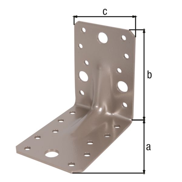 DURAVIS® Équerre renforcée avec nervure, Matériau: Acier, galvanisé Sendzimir, Finition: double plastification beige perle RAL 1035, avec marquage CE selon ETA-08/0165, Profondeur: 90 mm, Hauteur: 90 mm, Largeur: 65 mm, Épaisseur: 2,50 mm, Nombre de trous: 4 / 18, Trou: Ø11 / Ø5 mm, Garantie de 20 ans contre l&apos;oxydation