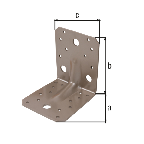 DURAVIS® Heavy-duty angle bracket reinforced, Material: steel, sendzimir galvanised, Surface: pearl beige duplex-coated RAL 1035, with CE marking in accordance with ETA-08/0165, Depth: 105 mm, Height: 105 mm, Width: 90 mm, Approval: Europ.techn.app. ETA-08/0165, Material thickness: 3.00 mm, No. of holes: 4 / 22, Hole: Ø13 / Ø5 mm, 20-year warranty against rusting through